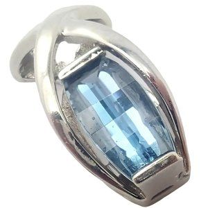Vintage Estate 14k White Gold Blue Topaz Slider Pendant For Necklace